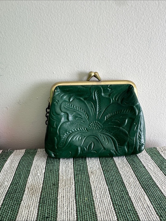 Patricia Nash Handbags - Patricia Nash Forest Green Embossed Leather Kiss-Lock Mini Bag